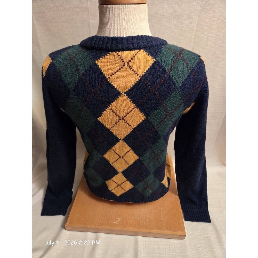 American Eagle Women's M Wool Knit Argyle Crewneck Pullover Sweater Blue/Green - Picture 2 of 3